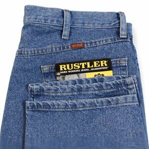 Rustler Jeans Mens 38x29 Regular Fit Straight Leg Heavyweight Denim Jeans Blue